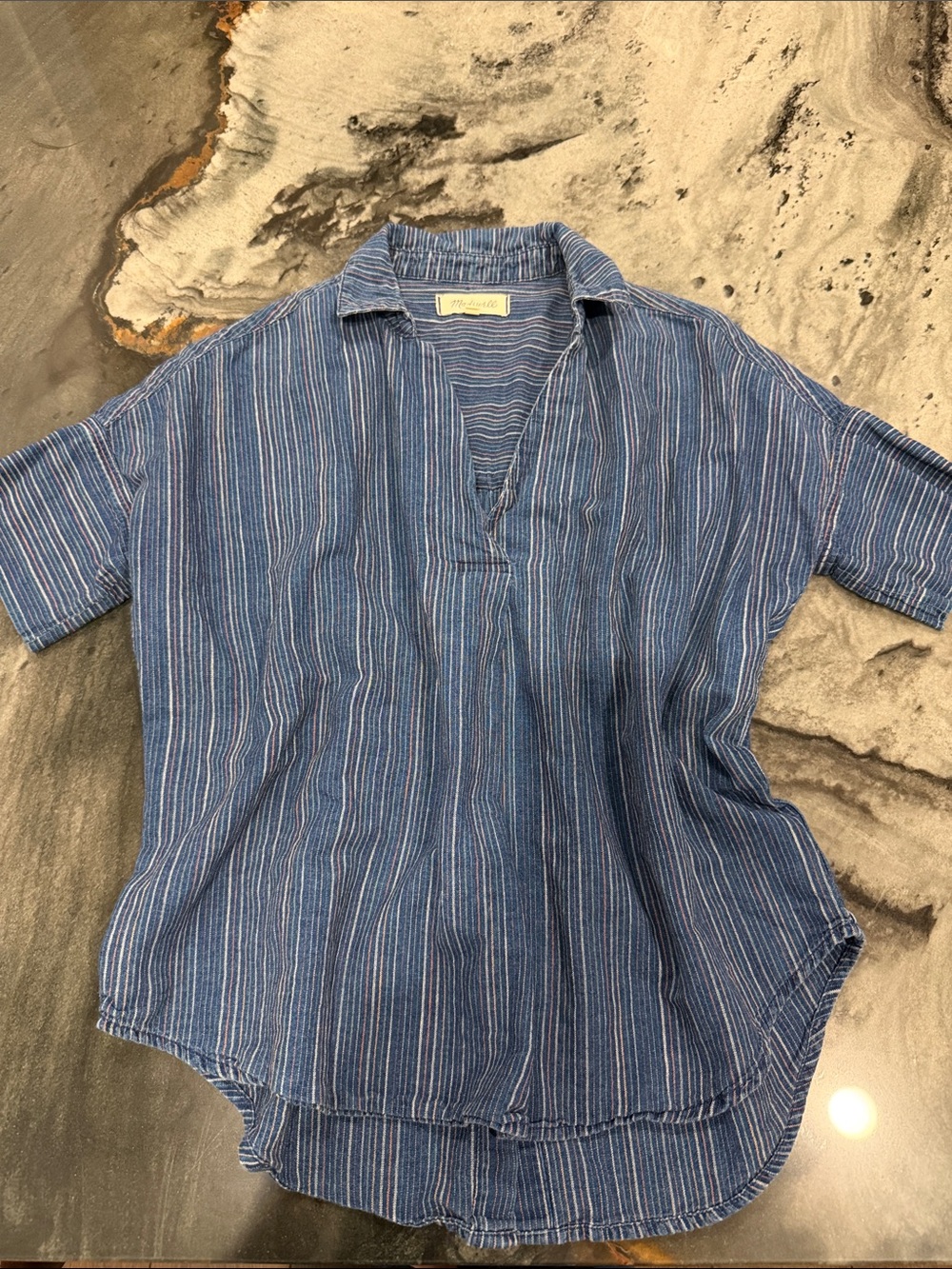 Madewell Indigo Stripe Tunic Top XXS Chambray Pullover
